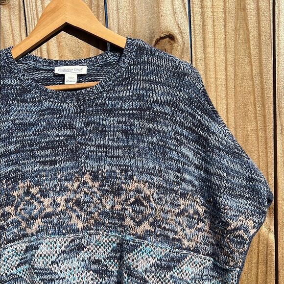 Coldwater Creek Women’s Blue Crewneck Sweater Geometric Patterns Sleeveless Fall - Picture 7 of 16